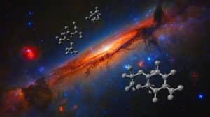 Illustration de la découverte du cyanocoronène dans l'espace. Image réalisée par IA.
