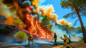 Illustration de la lutte contre les incendies de forêt dans le sud de la France. Image réalisée par IA.