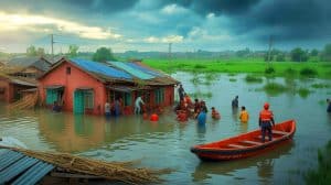 Illustration de l'impact dévastateur des inondations au Pakistan, créée par intelligence artificielle.