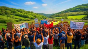 Illustration de la mobilisation contre l'autoroute A69 dans le Tarn. Image réalisée par IA.