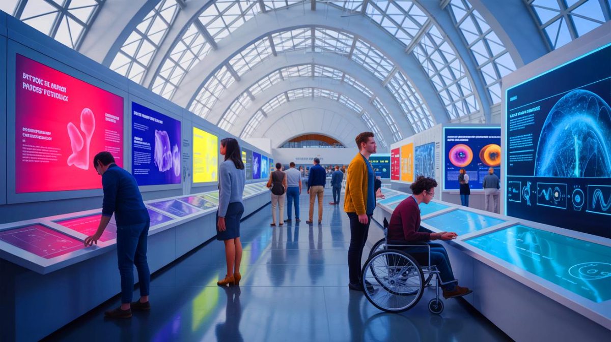 Illustration de l'avenir du Palais de la découverte et des innovations en accessibilité audio, générée par intelligence artificielle.