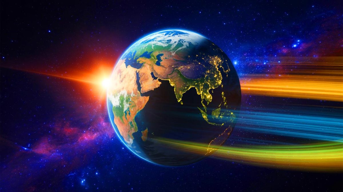 Illustration de l'accélération de la rotation de la Terre, générée par intelligence artificielle.