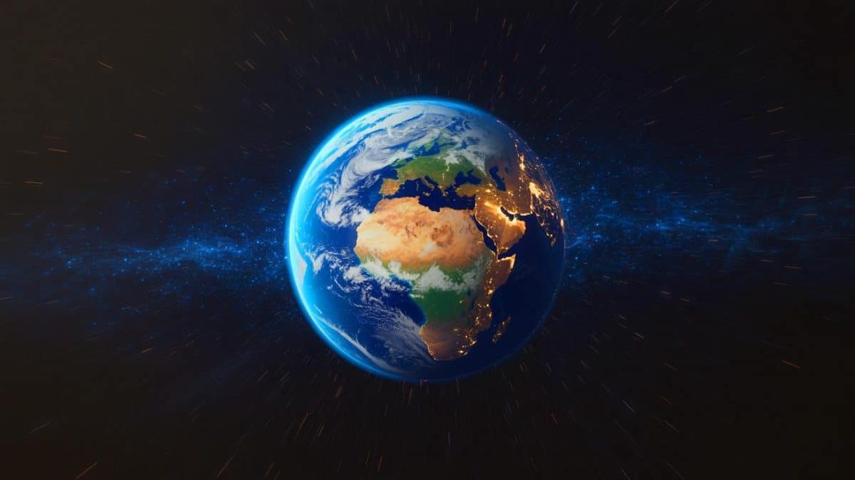 Illustration de l'accélération de la rotation terrestre, créée par intelligence artificielle.