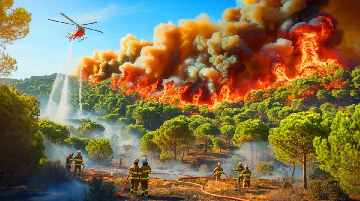 Illustration de l'incendie de forêt près de Tarragone stabilisé, générée par intelligence artificielle.