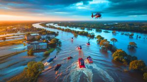 Illustration de l'impact dévastateur des inondations au Texas. Image réalisée par IA.