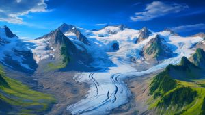 Illustration de l'impact du réchauffement climatique sur l'activité sismique dans les Alpes, générée par intelligence artificielle.