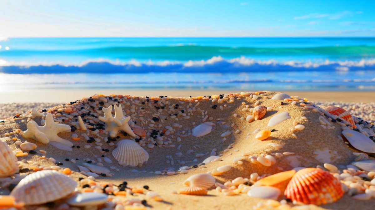 Illustration de l'origine et de la formation du sable des plages. Image réalisée par IA.