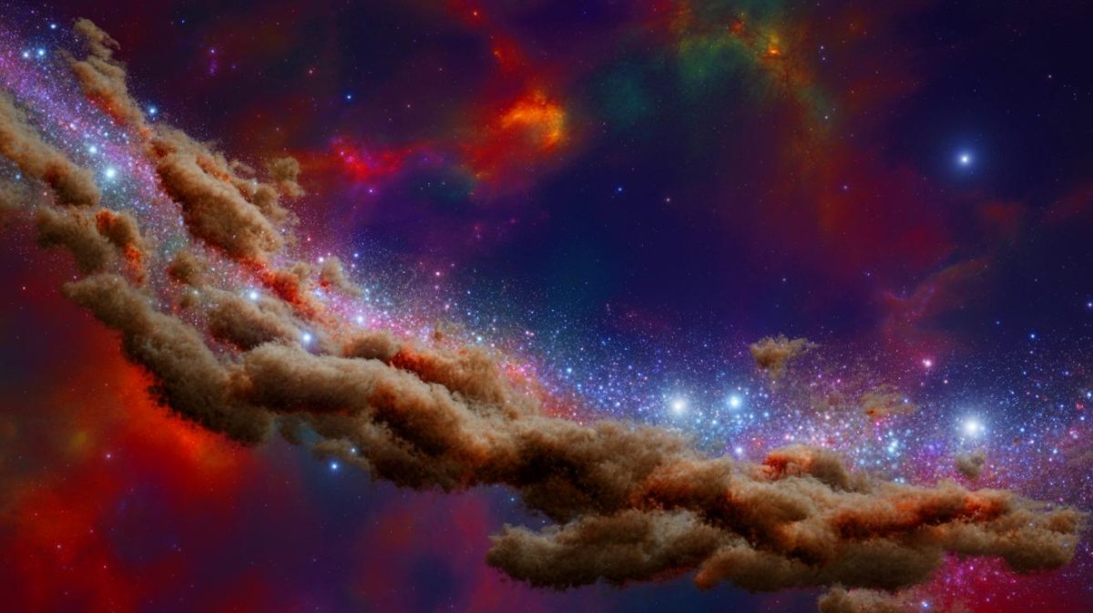 Illustration de la Voie lactée et de la matière noire influençant la formation des galaxies. Image réalisée par IA.