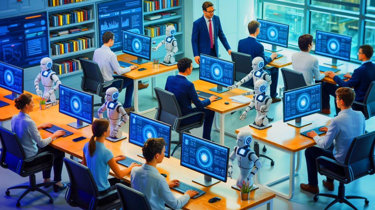 Illustration de l'impact de l'intelligence artificielle sur le monde du travail, générée par intelligence artificielle.
