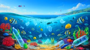 Illustration de la gouvernance mondiale des océans face aux défis environnementaux, générée par intelligence artificielle.