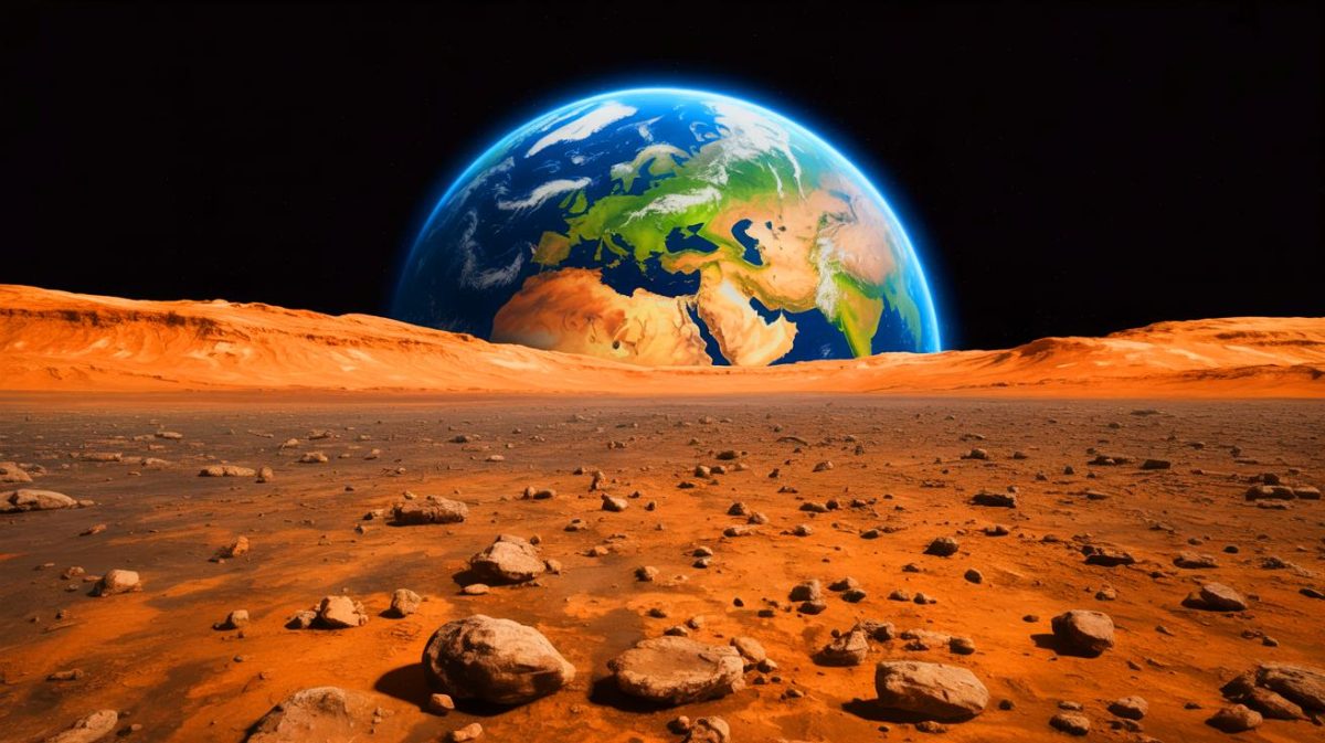 Illustration de la divergence climatique entre Mars et la Terre créée par intelligence artificielle.