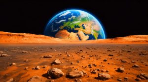 Illustration de la divergence climatique entre Mars et la Terre créée par intelligence artificielle.