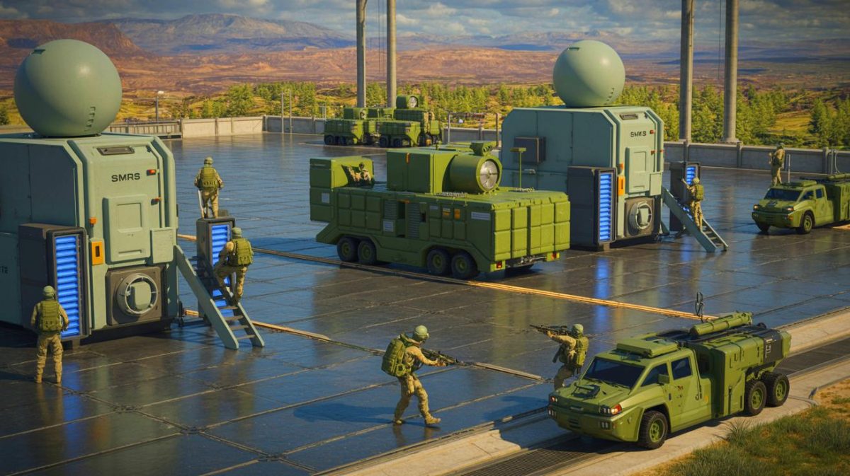 Illustration de l'intégration des mini-réacteurs nucléaires dans les stratégies militaires modernes. Image réalisée par IA.