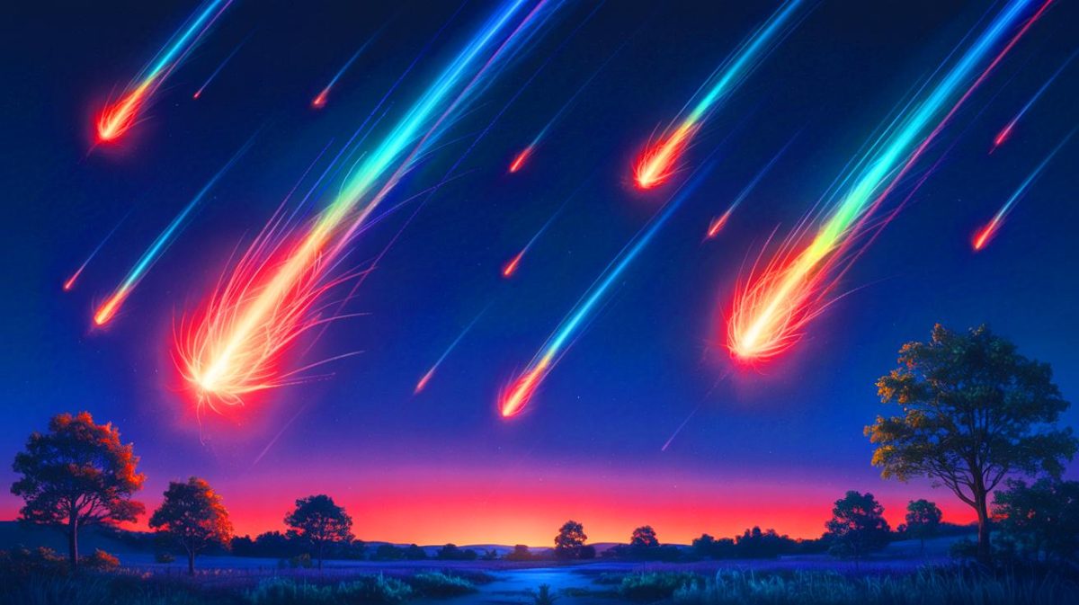 Illustration de trois pluies de météores spectaculaires visibles ce mois-ci, générée par intelligence artificielle.