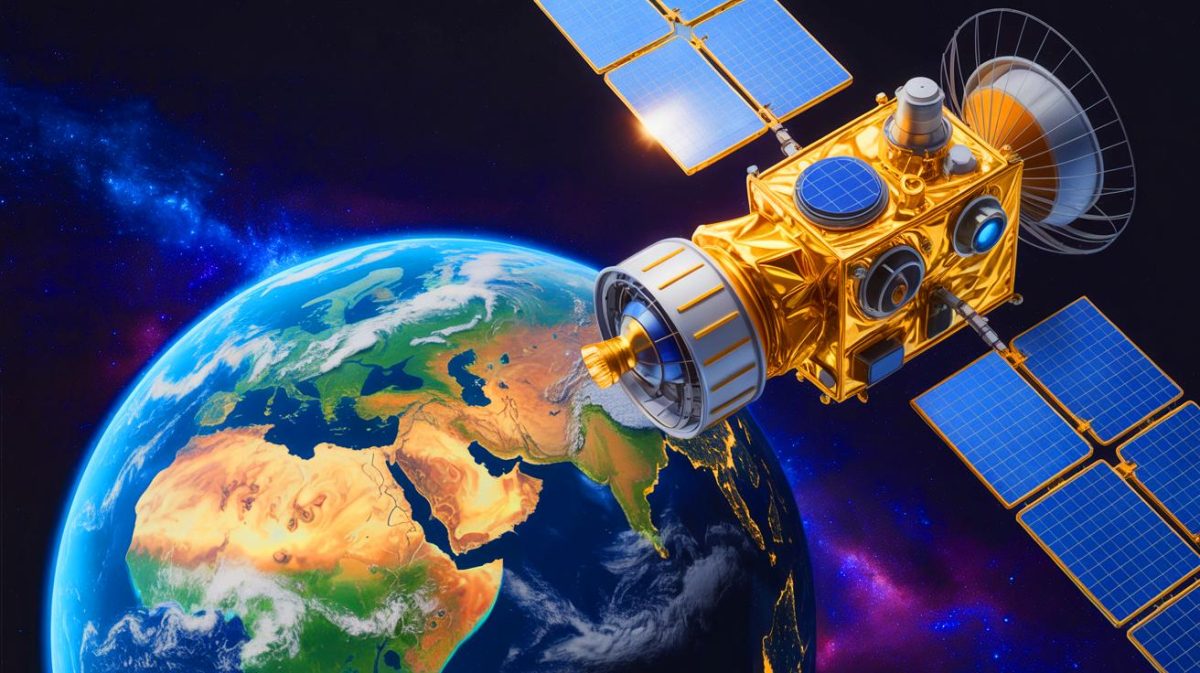 Illustration de la disparition du satellite MethaneSAT financé par Jeff Bezos, générée par intelligence artificielle.