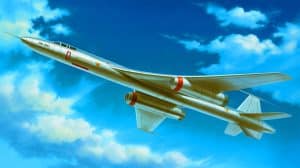 Illustration d'un bombardier à propulsion nucléaire en vol, générée par intelligence artificielle.