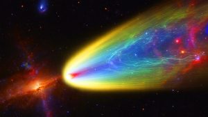 Illustration de la comète interstellaire 3I/ATLAS traversant notre système solaire, générée par intelligence artificielle.