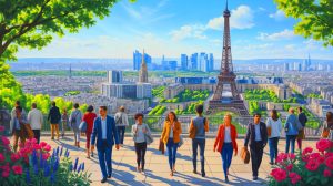 Illustration de la baisse historique de la mortalité en France en 2023 due au reflux du Covid-19, générée par intelligence artificielle.