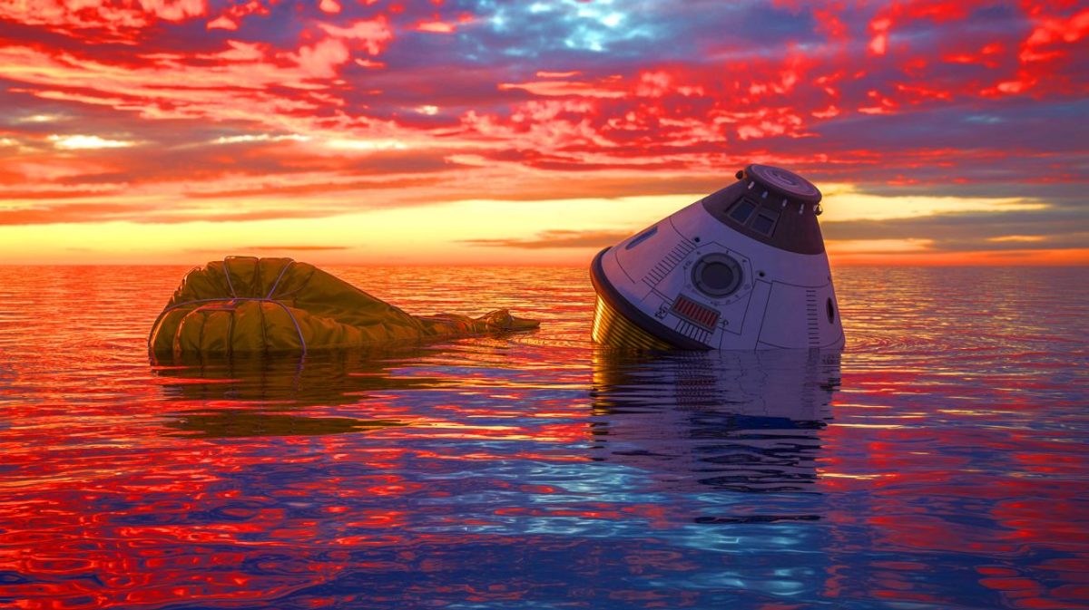Illustration de l'échec d'une capsule spatiale contenant des cendres humaines, créée par intelligence artificielle.