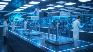 Illustration de l'innovation technologique de Thales dans le domaine des capteurs quantiques pour la défense, créée par intelligence artificielle.
