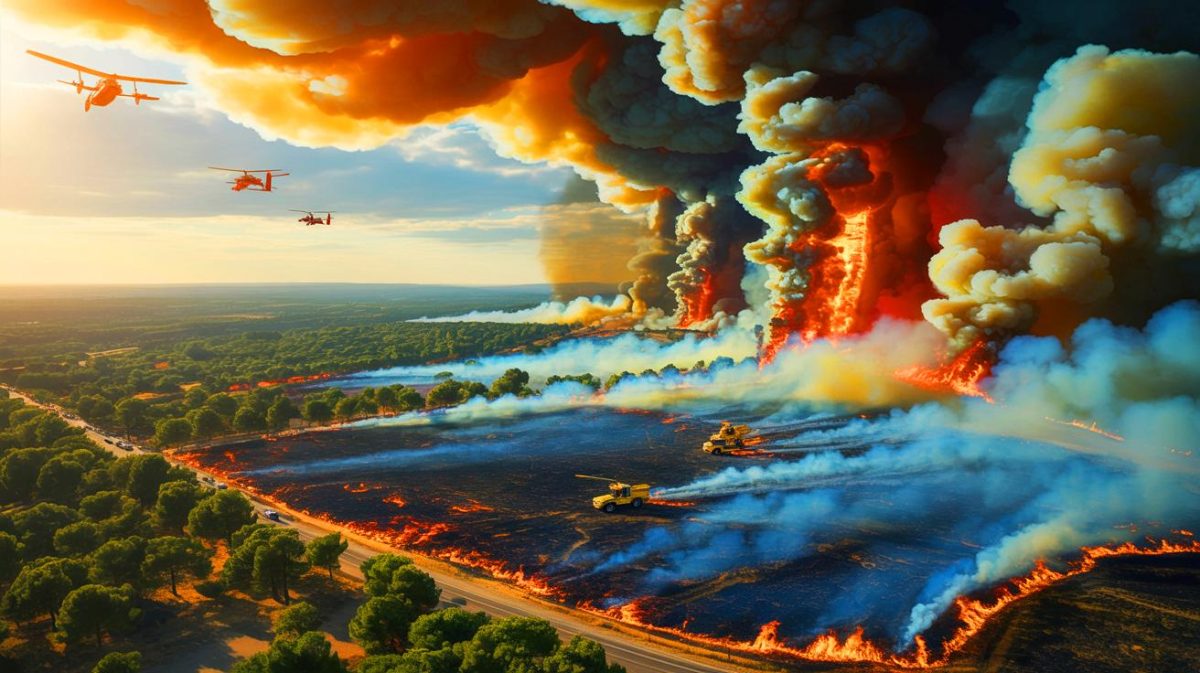 « On dirait la fin du monde » : Narbonne dévastée par un incendie infernal embrasant 2.000 hectares, habitants sous le choc et larmes aux yeux Illustration de l'incendie dévastateur près de Narbonne, générée par intelligence artificielle.