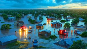 Illustration de l'impact des inondations dévastatrices au Texas, générée par intelligence artificielle.