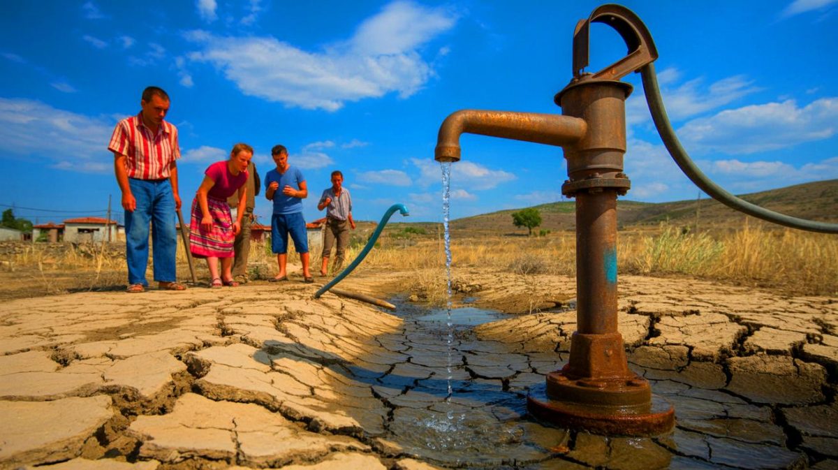 Illustration de la pénurie d'eau à Gorna Studena en Bulgarie, générée par intelligence artificielle.