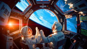 Illustration de la gestion du temps dans l'espace, créée par intelligence artificielle.