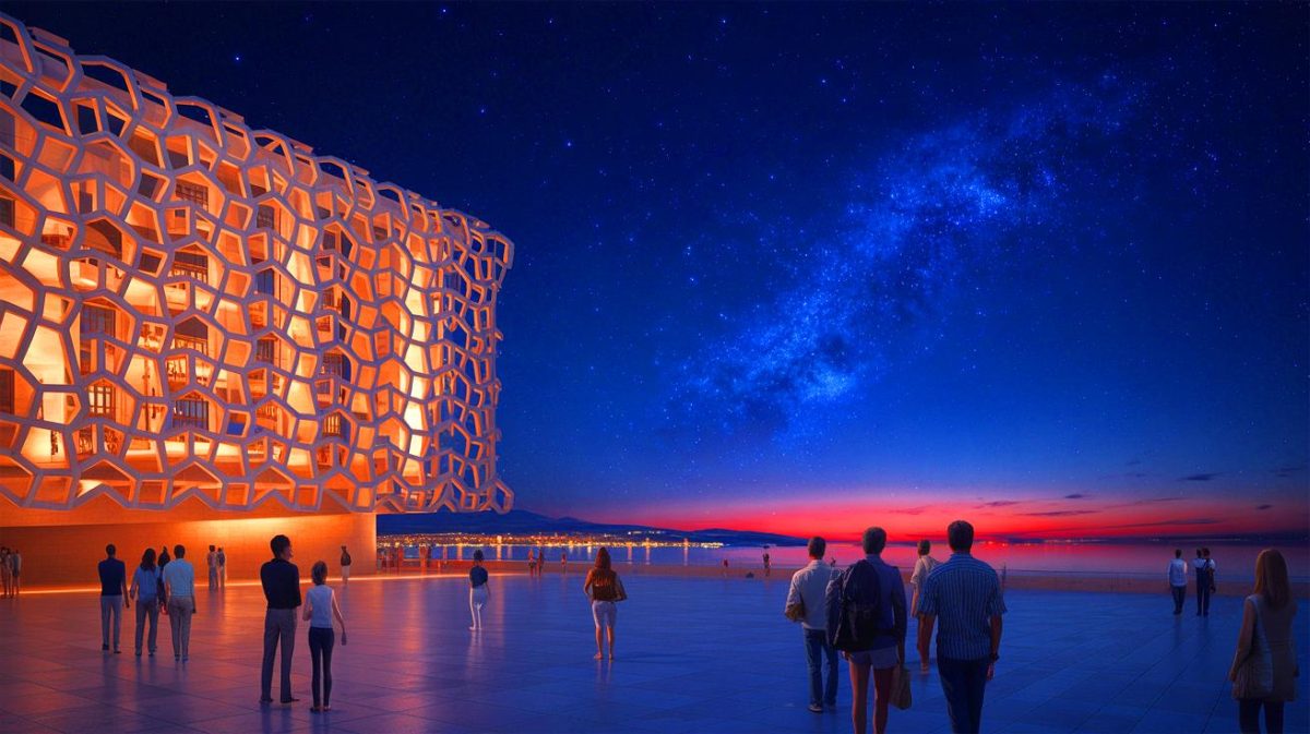 Illustration de l'exposition "Lire le ciel - Sous les étoiles en Méditerranée" au Mucem, générée par intelligence artificielle.