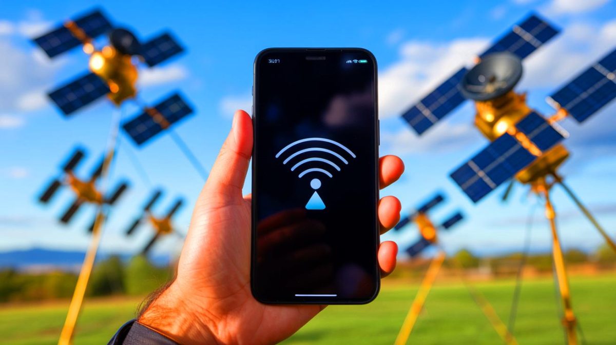 Illustration de la connectivité directe des téléphones aux satellites via Starlink, générée par intelligence artificielle.