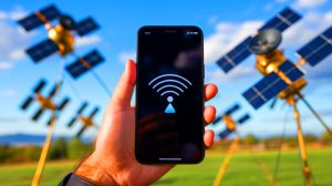 Illustration de la connectivité directe des téléphones aux satellites via Starlink, générée par intelligence artificielle.