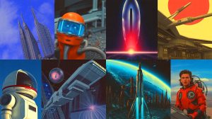 Illustration de l'évolution des effets spéciaux et des récits visionnaires dans le cinéma de science-fiction des années 1990. Image réalisée par IA.