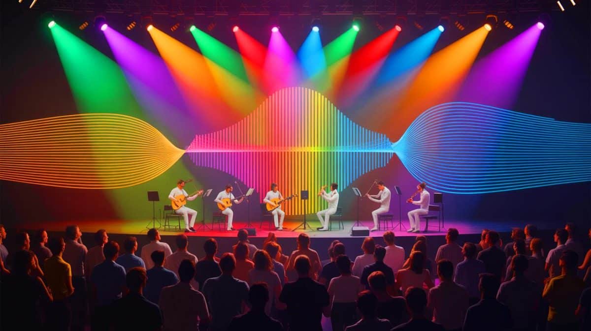 Illustration de la perception de la justesse musicale et de l'harmonie acoustique. Image réalisée par IA.