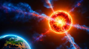 Illustration de l'impact potentiel des supernovae sur le climat terrestre. Image réalisée par IA.