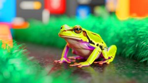 Illustration de l'adaptation des grenouilles Túngara aux environnements urbains, créée par intelligence artificielle.