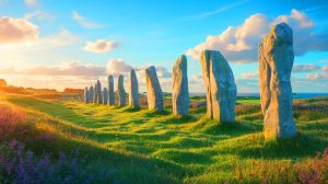 Illustration de mégalithes bretons plus anciens que Stonehenge. Image réalisée par IA.