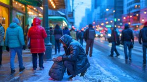 Illustration de la vague de froid exceptionnelle en Argentine et de ses impacts sur les populations sans-abris. Image réalisée par IA.