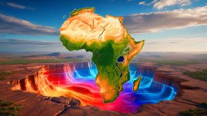Illustration de la pulsation mystérieuse sous le continent africain. Image réalisée par IA.