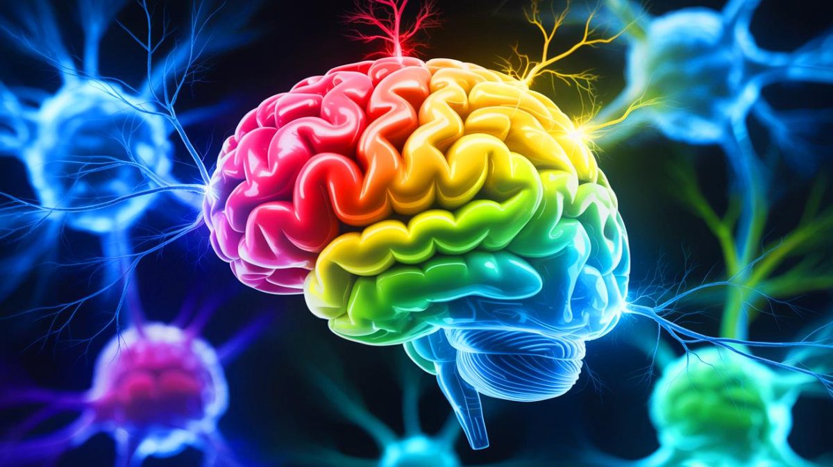 Illustration de l'activité cérébrale lors de la transition du sommeil à l'éveil, générée par intelligence artificielle.