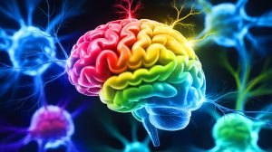 Illustration de l'activité cérébrale lors de la transition du sommeil à l'éveil, générée par intelligence artificielle.