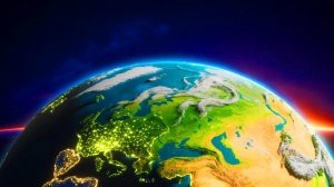 Illustration de l'inclinaison de la Terre causée par le pompage des eaux souterraines, générée par intelligence artificielle.