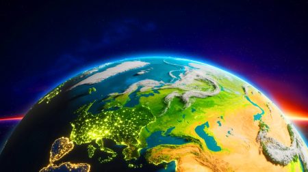 Illustration de l'inclinaison de la Terre causée par le pompage des eaux souterraines, générée par intelligence artificielle.