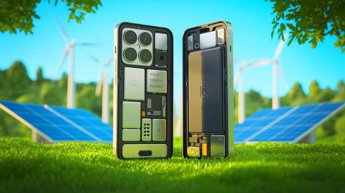 Illustration de l'engagement écologique et de la conception modulaire du Fairphone 6. Image réalisée par IA.