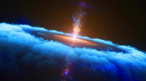 Illustration d'un réservoir d'eau colossal dans un quasar, générée par intelligence artificielle.
