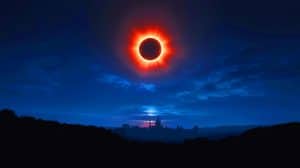 Illustration de l'éclipse solaire totale traversant la France en 2081. Image réalisée par IA.