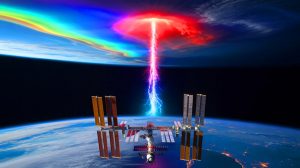 Illustration de l'observation d'un jet d'énergie rare depuis la Station spatiale internationale. Image réalisée par IA.
