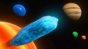 Illustration de la traversée d'un objet interstellaire à travers le Système solaire. Image réalisée par IA.