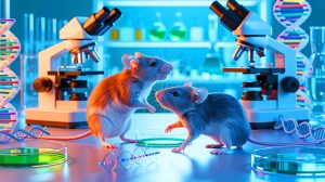 Illustration de souris issues de deux pères biologiques. Image réalisée par IA.