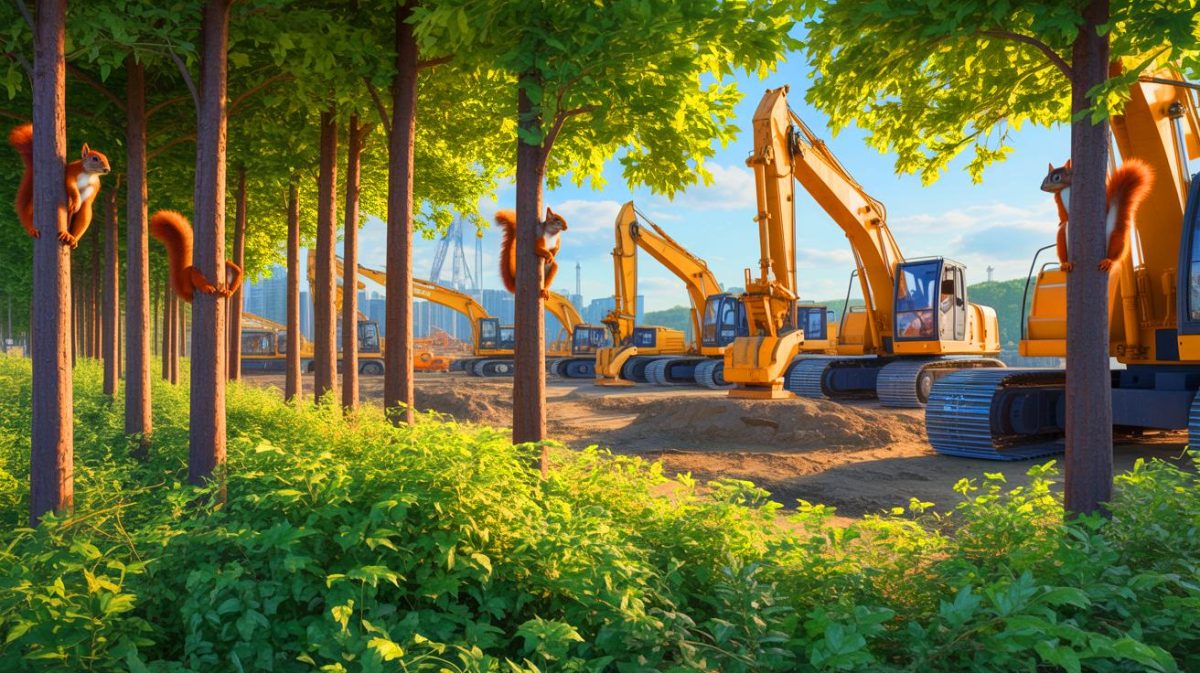 Illustration de militants écologistes perchés dans des arbres pour protester contre le chantier de l'autoroute A69. Image réalisée par IA.