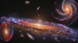 Illustration de l'amas de la Vierge capturé par l'Observatoire Vera-C.-Rubin, révélant des millions de galaxies. Image réalisée par IA.